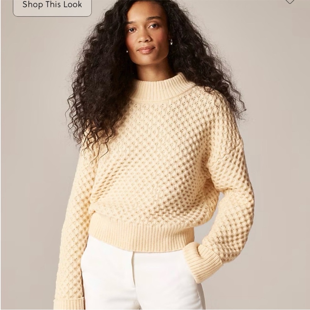 NWT J. Crew Butter Yellow Mockneck Honeycomb Sweater